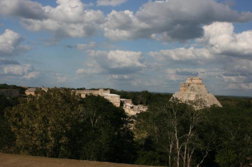 Pyramid in Uxmal shot from another tall and steep one